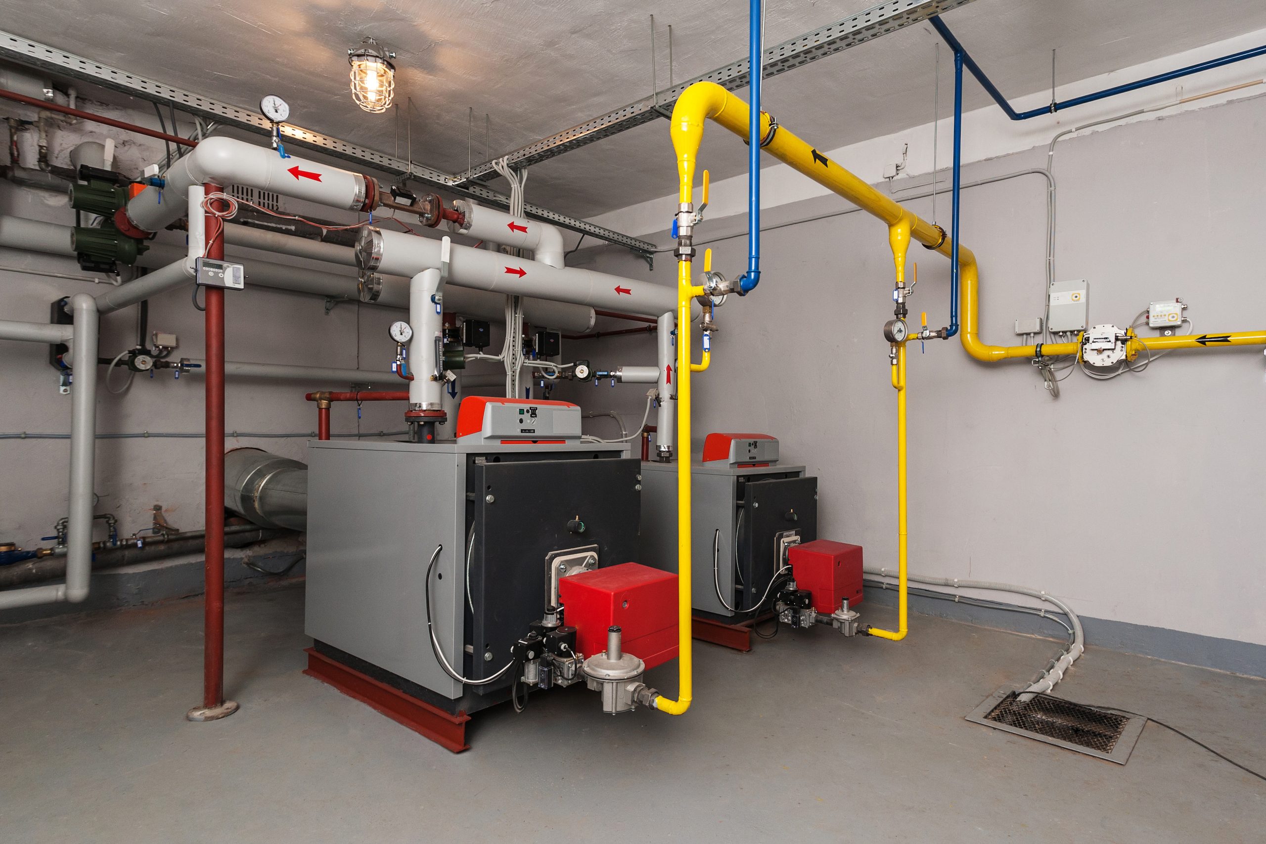 Gas boilers in gas boiler room